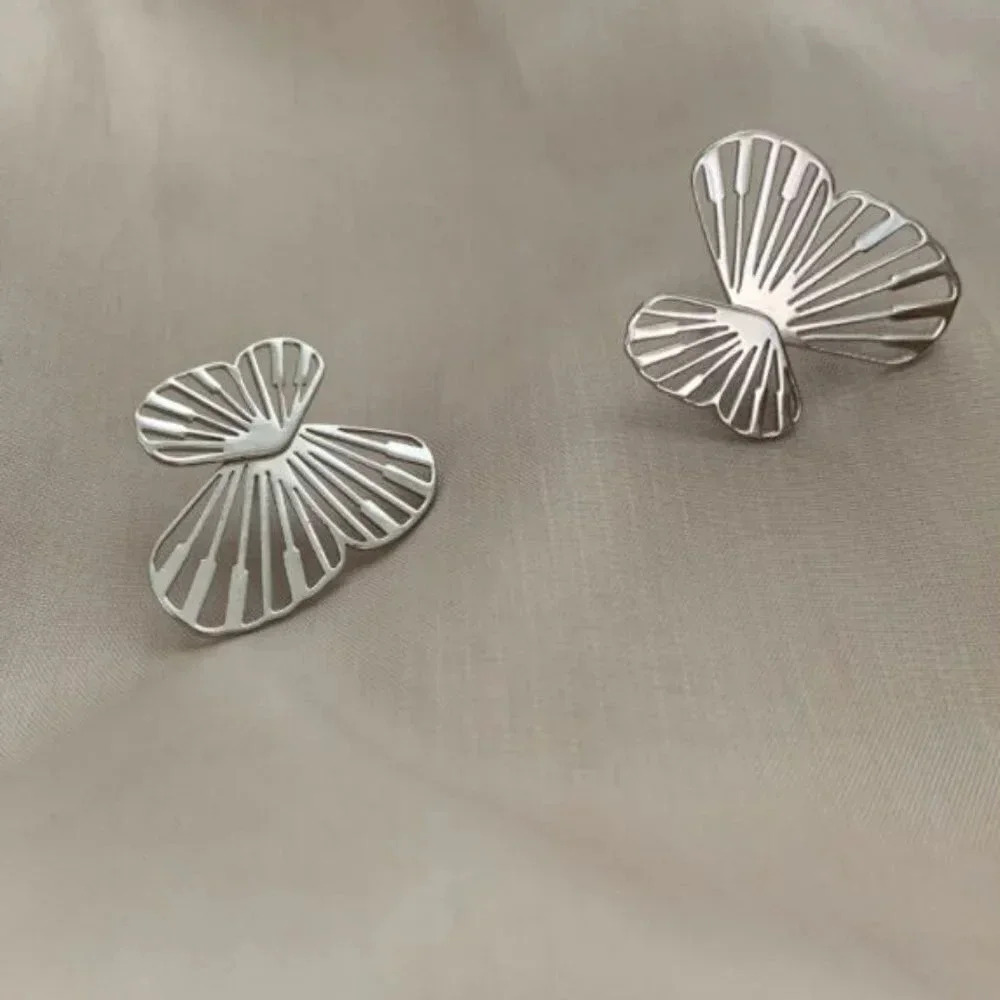 925 Sterling Silver Butterfly Wings Jacket Stud Earrings (Silver or Gold) - Picture 6 of 11